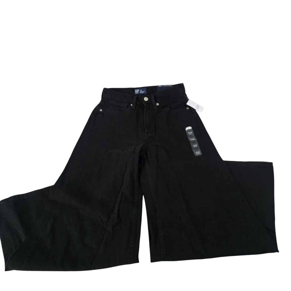 Gap Superlight Palazzo Jeans Womens 2/26 Short High Rise Wide Leg Black Denim